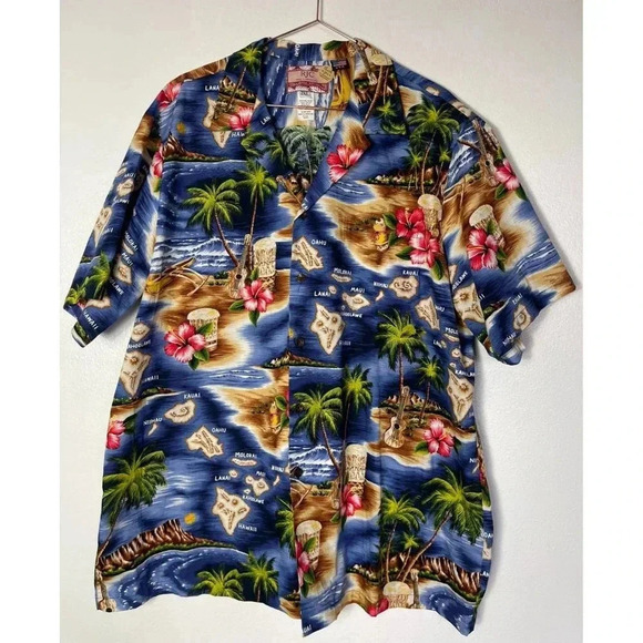 RJC Mens Short Sleeve Button Down Hibiscus Hawaiian Islands Shirt Blue Size 2XL - Picture 1 of 7